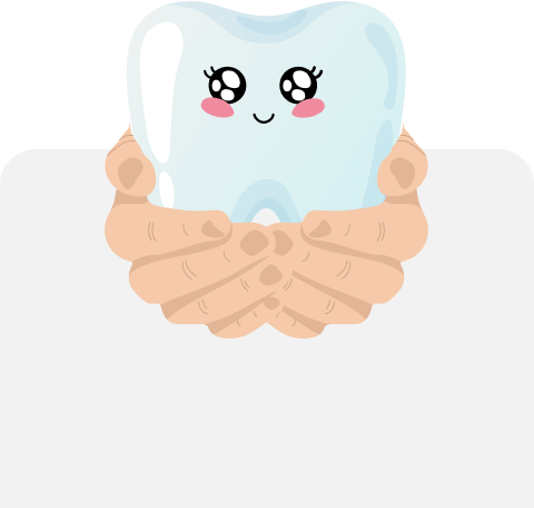 hands holding a smiling tooth graphic