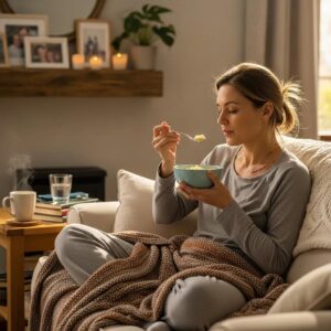 patient-relaxing-at-home-post-surgery-with-soft-food-illustrating-recovery-comfort